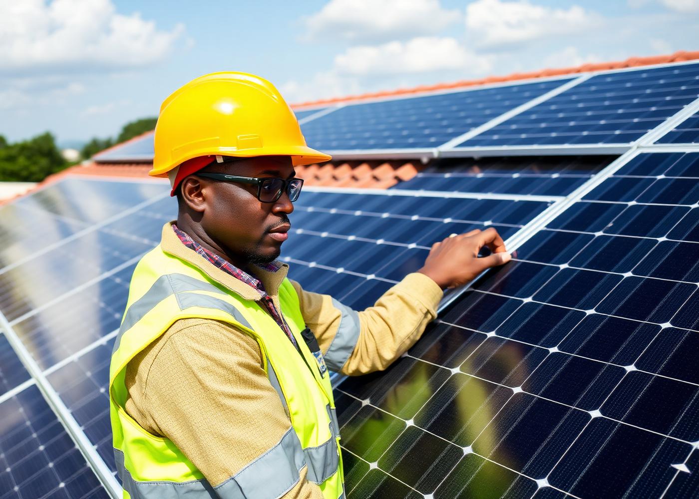 Solar engineer installing panels